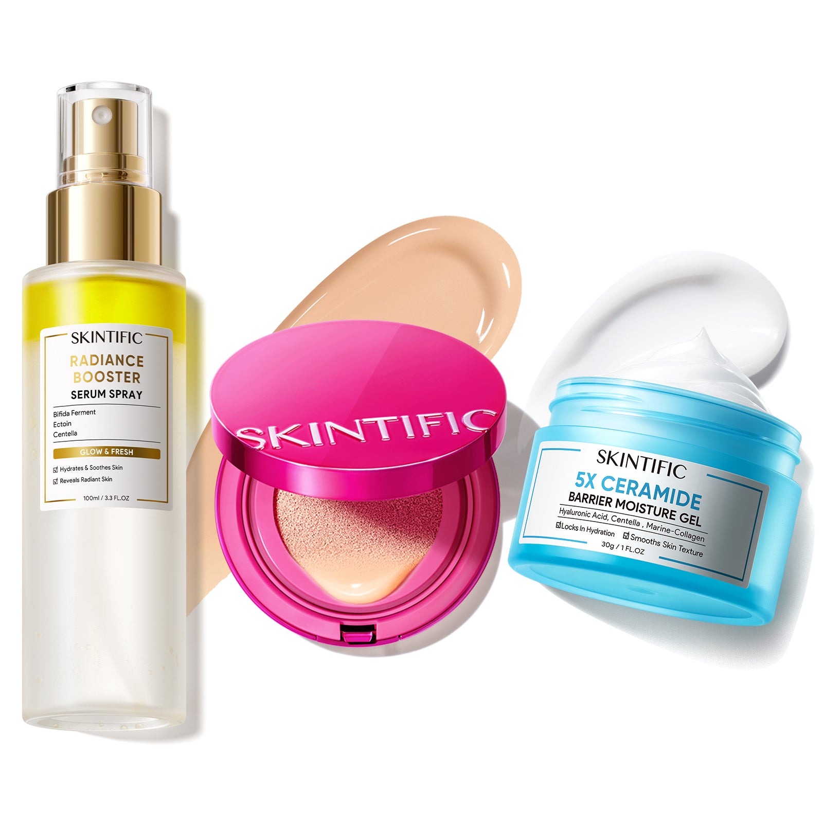 Ensemble de 3 pièces : Gel 5X Céramide, Coussin Teint & Éclat et Spray Sérum