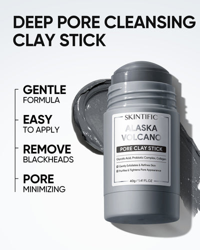 Ensemble de soins abordables pour une peau éclatante - Gel 5x Céramide, Stick d'argile volcanique Alaska, Spray booster d'éclat & Sérum lèvres aux peptides