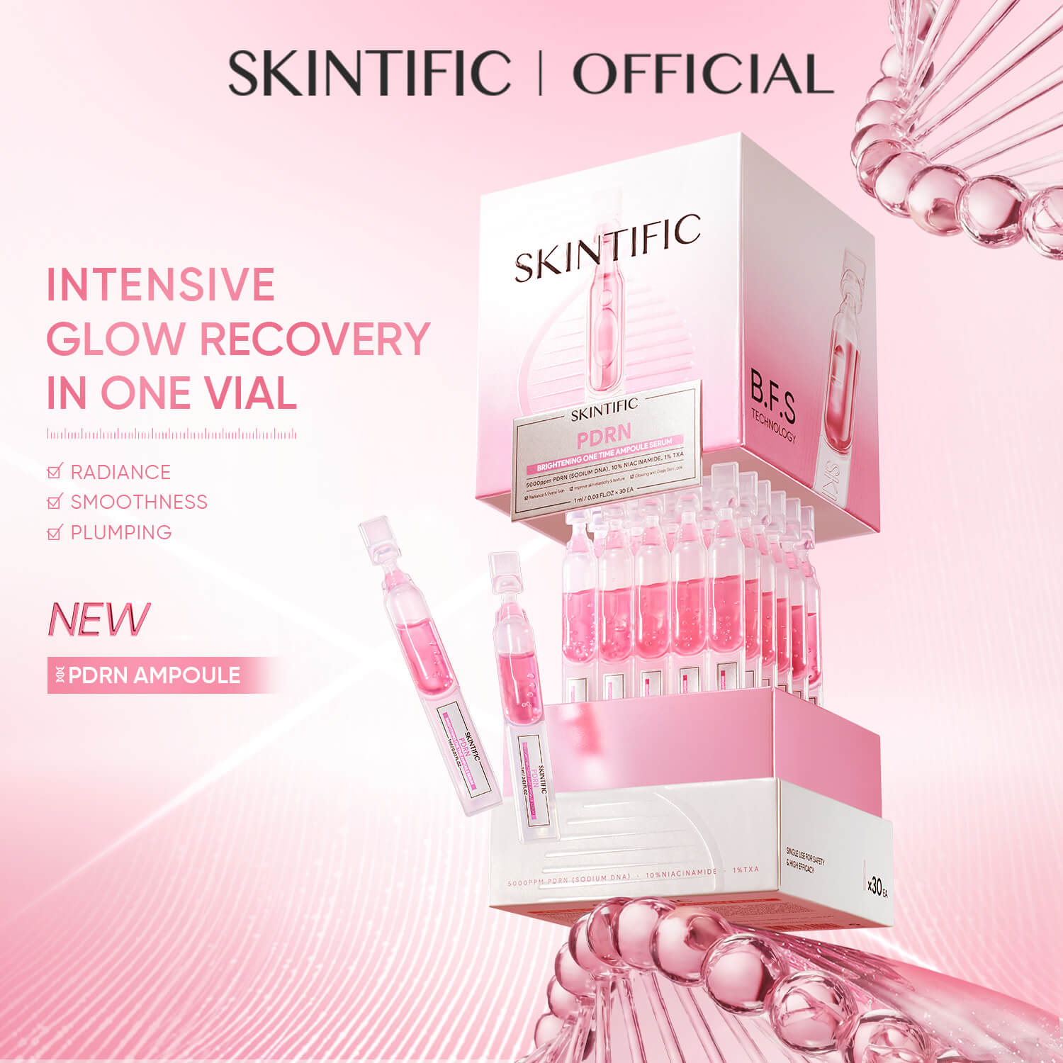 SKINTIFIC PDRN brightening one time ampoule serum for glass skin glow