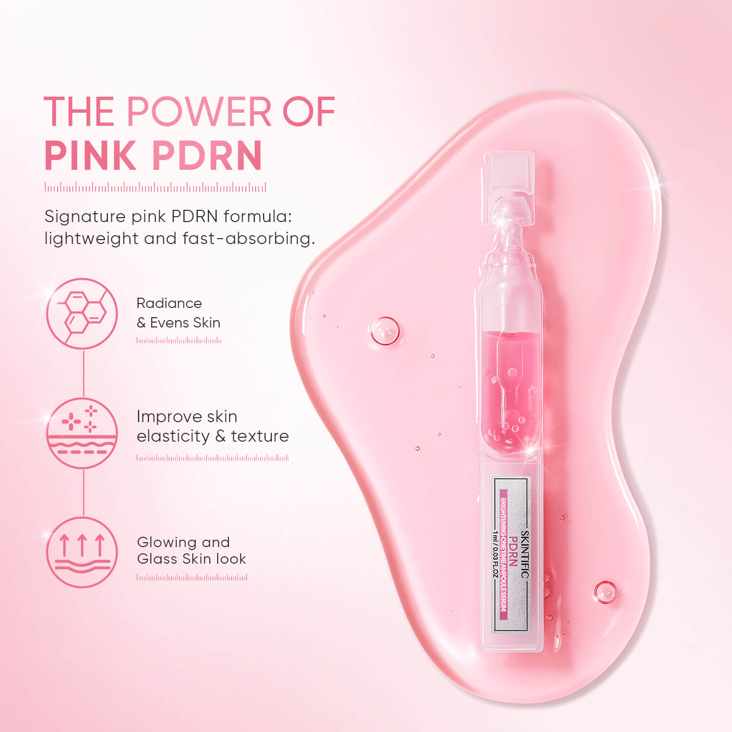 Pink PDRN serum for radiance even skin tone elasticity and glass skin glow