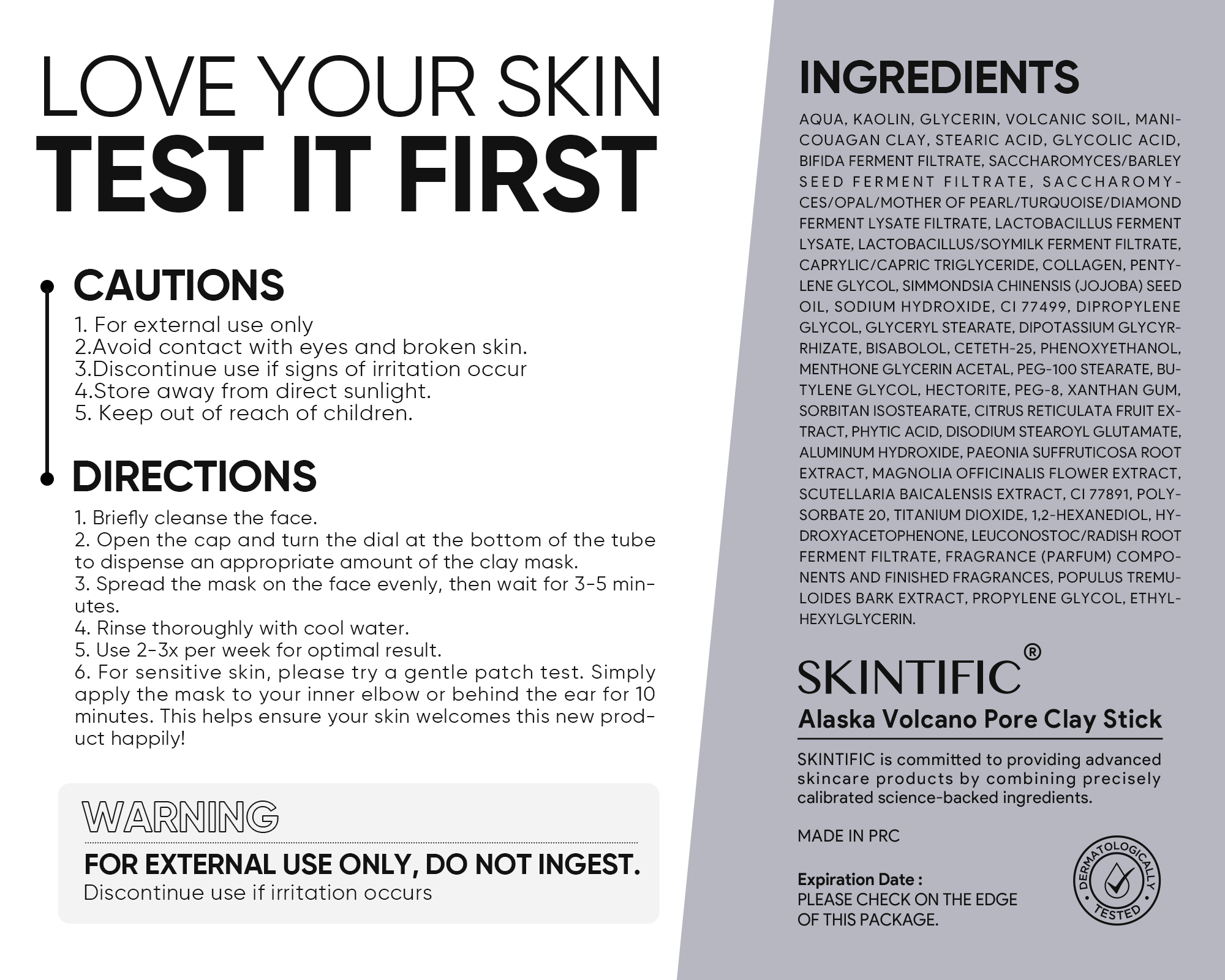 Alaska Volcano clay mask with glycolic acid probiotic complex and black charcoal