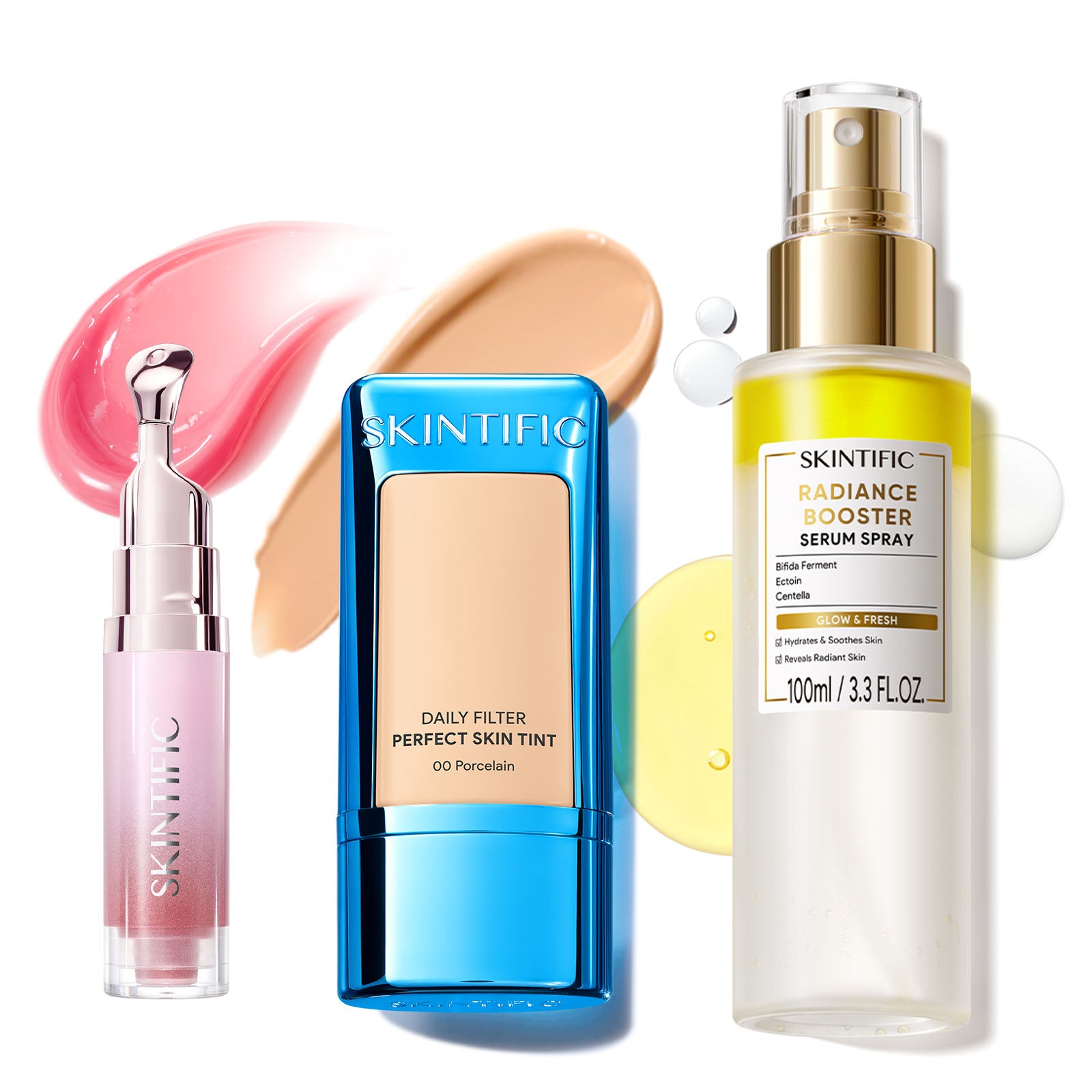 Ensemble Fond de Teint Léger, Spray Sérum Éclat & Sérum Lèvres