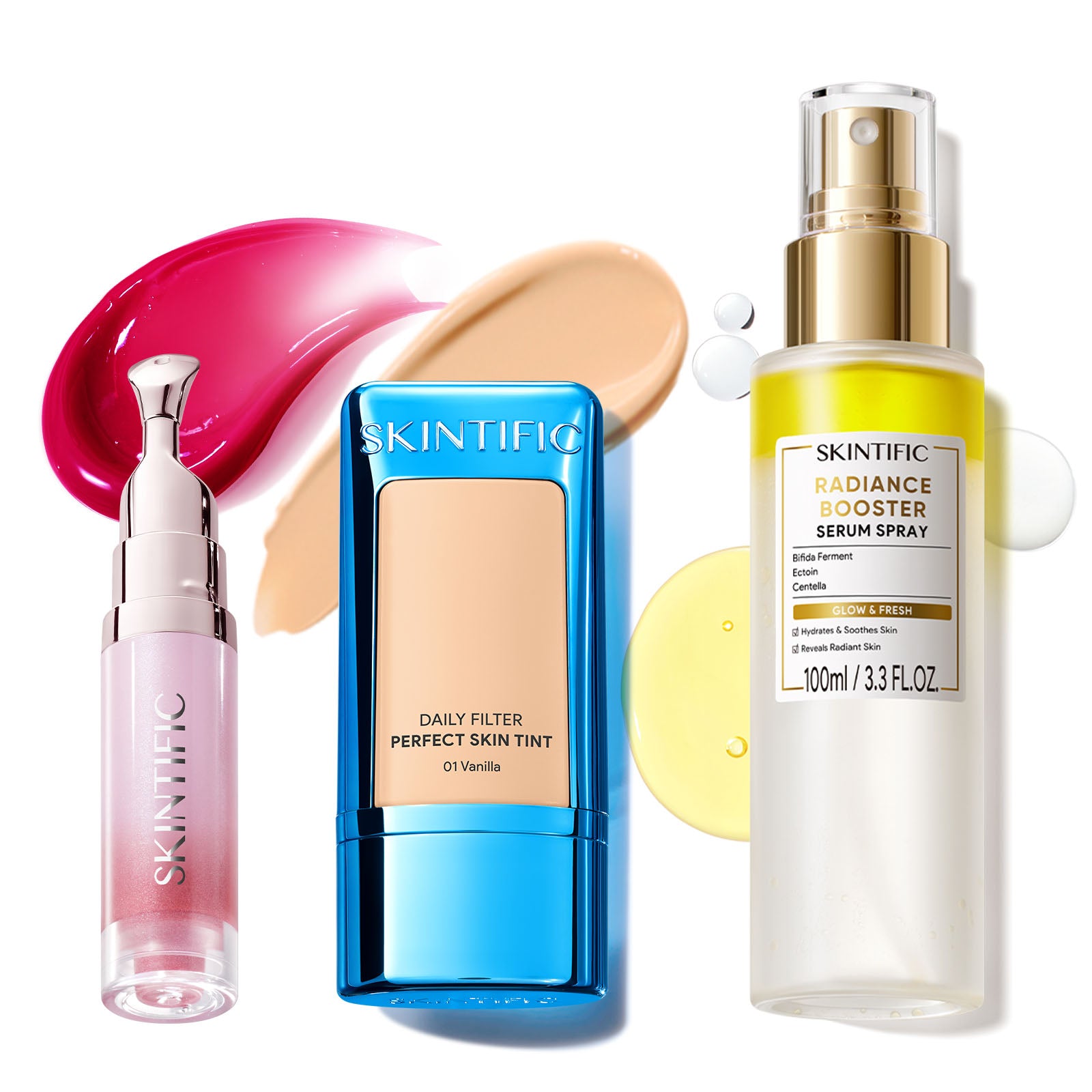 Ensemble Fond de Teint Léger, Spray Sérum Éclat & Sérum Lèvres