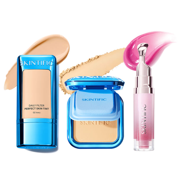 Daily Skin Tint & Powder Foundation & Peptide Brightening Lip Serum Set