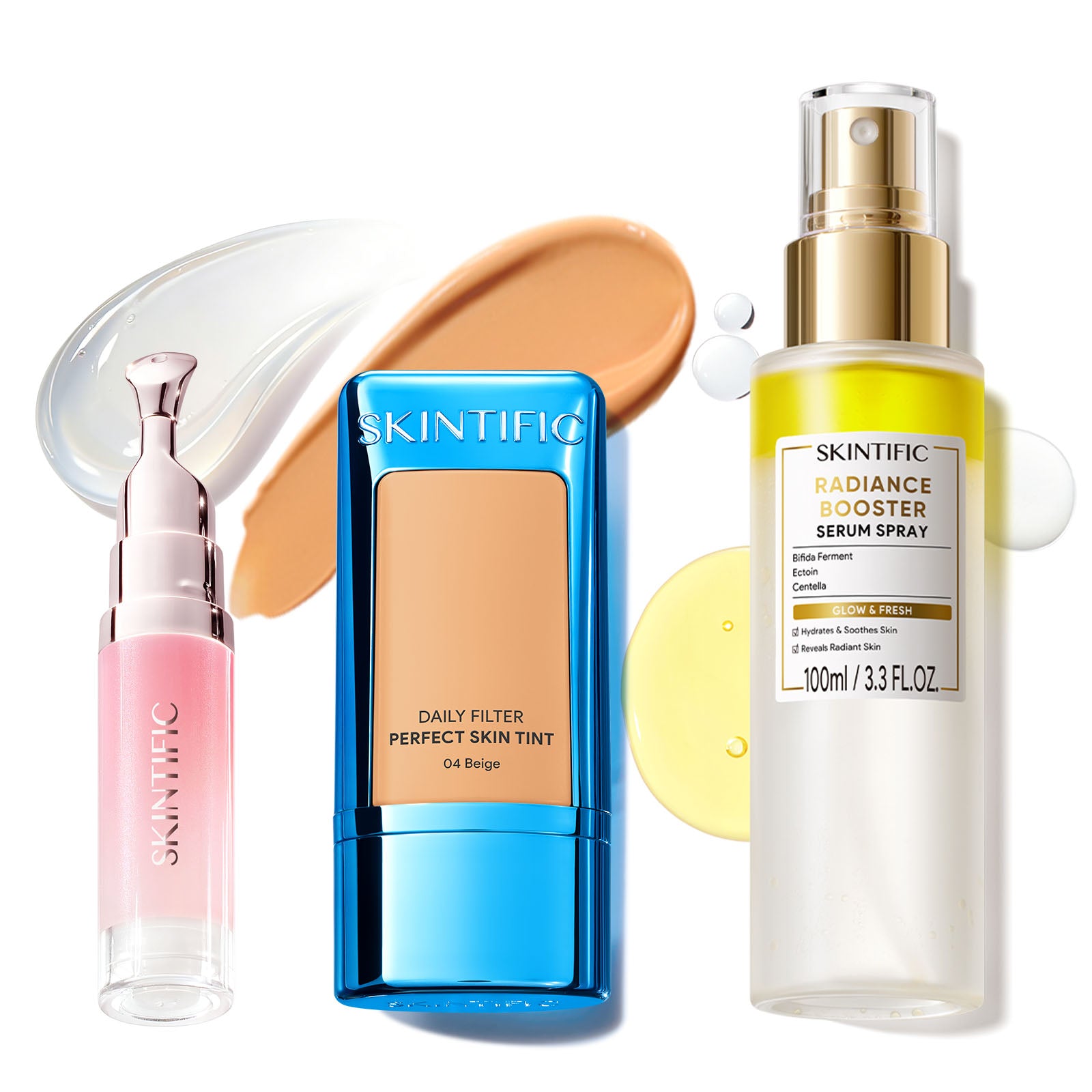 Ensemble Fond de Teint Léger, Spray Sérum Éclat & Sérum Lèvres