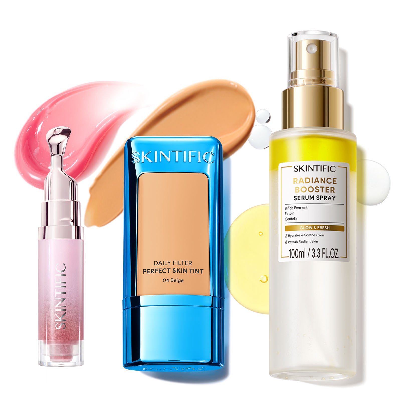Ensemble Fond de Teint Léger, Spray Sérum Éclat & Sérum Lèvres