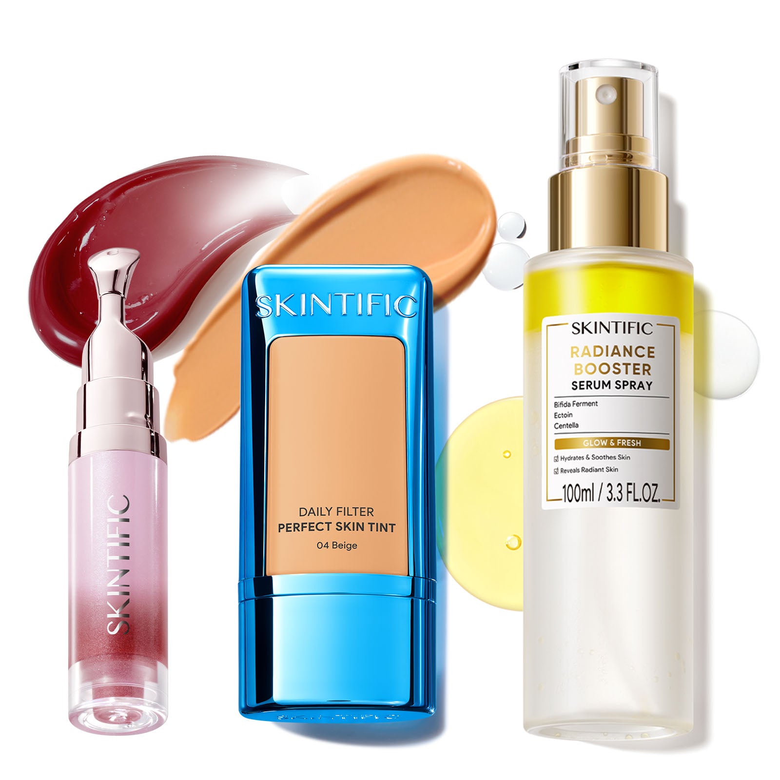Ensemble Fond de Teint Léger, Spray Sérum Éclat & Sérum Lèvres