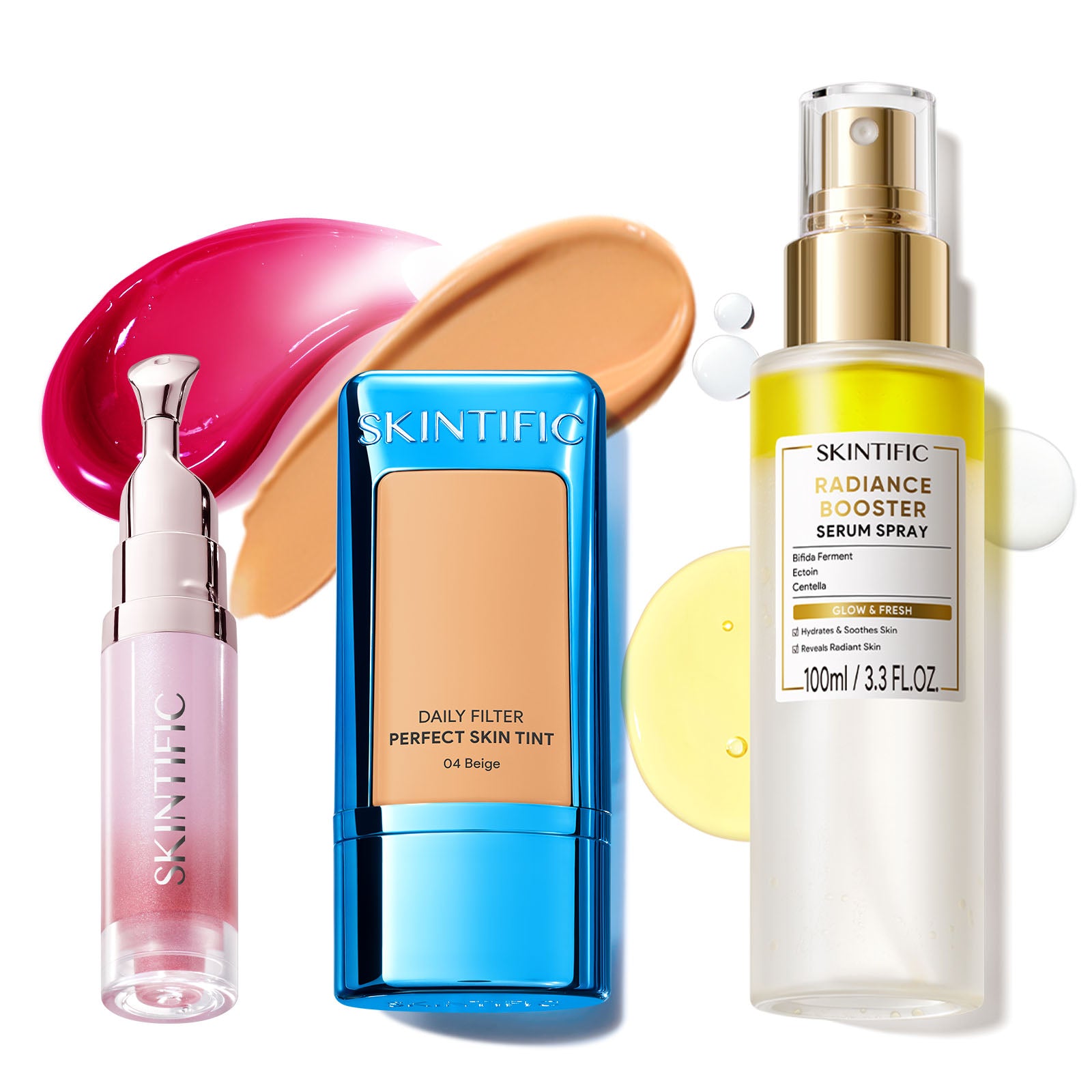 Ensemble Fond de Teint Léger, Spray Sérum Éclat & Sérum Lèvres