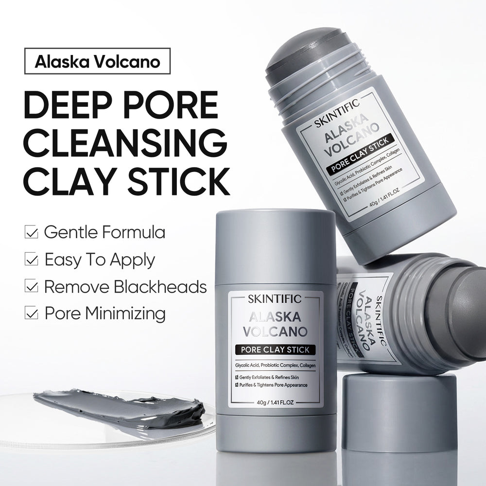 Alaska Volcano clay mask with glycolic acid probiotic complex and black charcoal