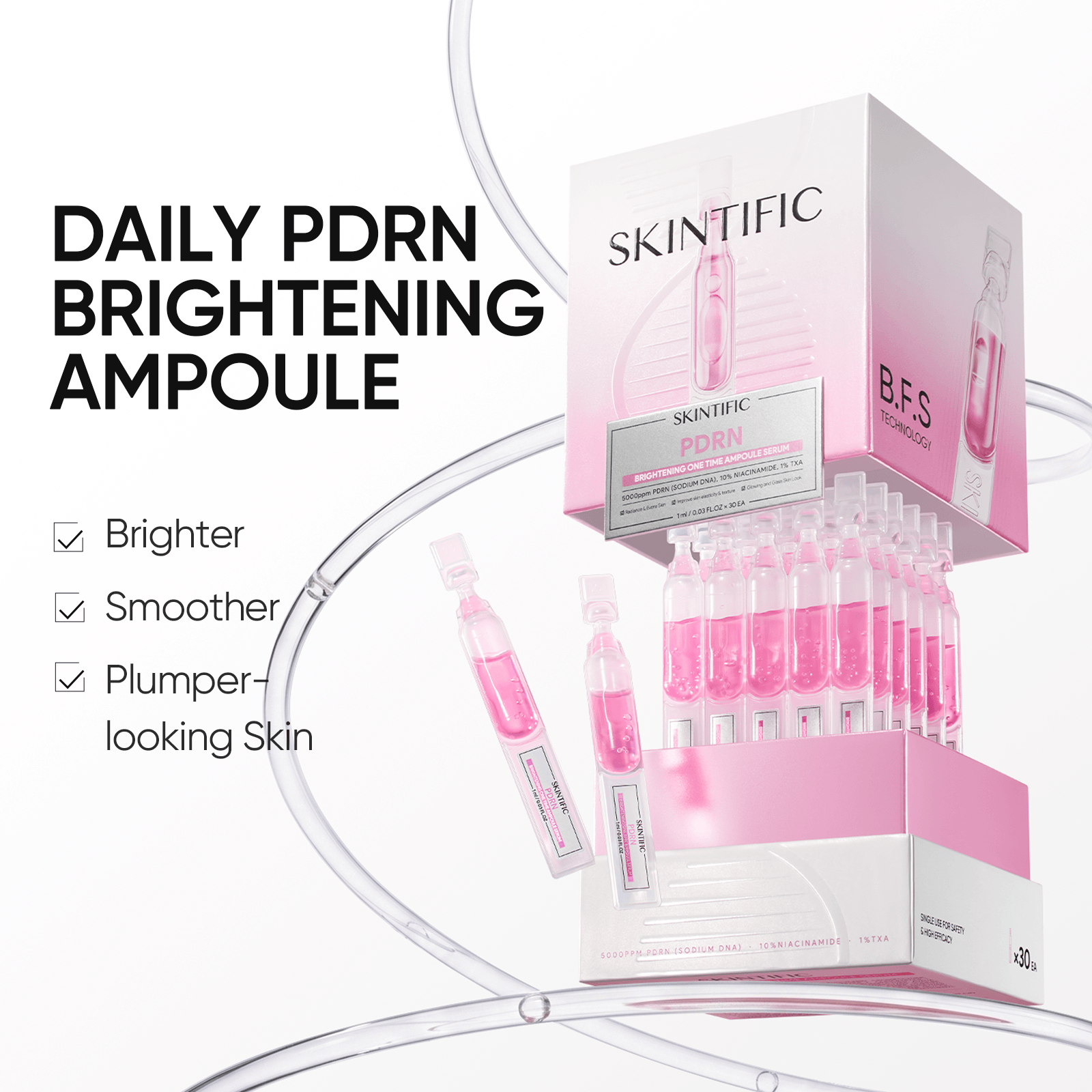 Sérum ampoule éclaircissant PDRN à usage unique, 30 pièces