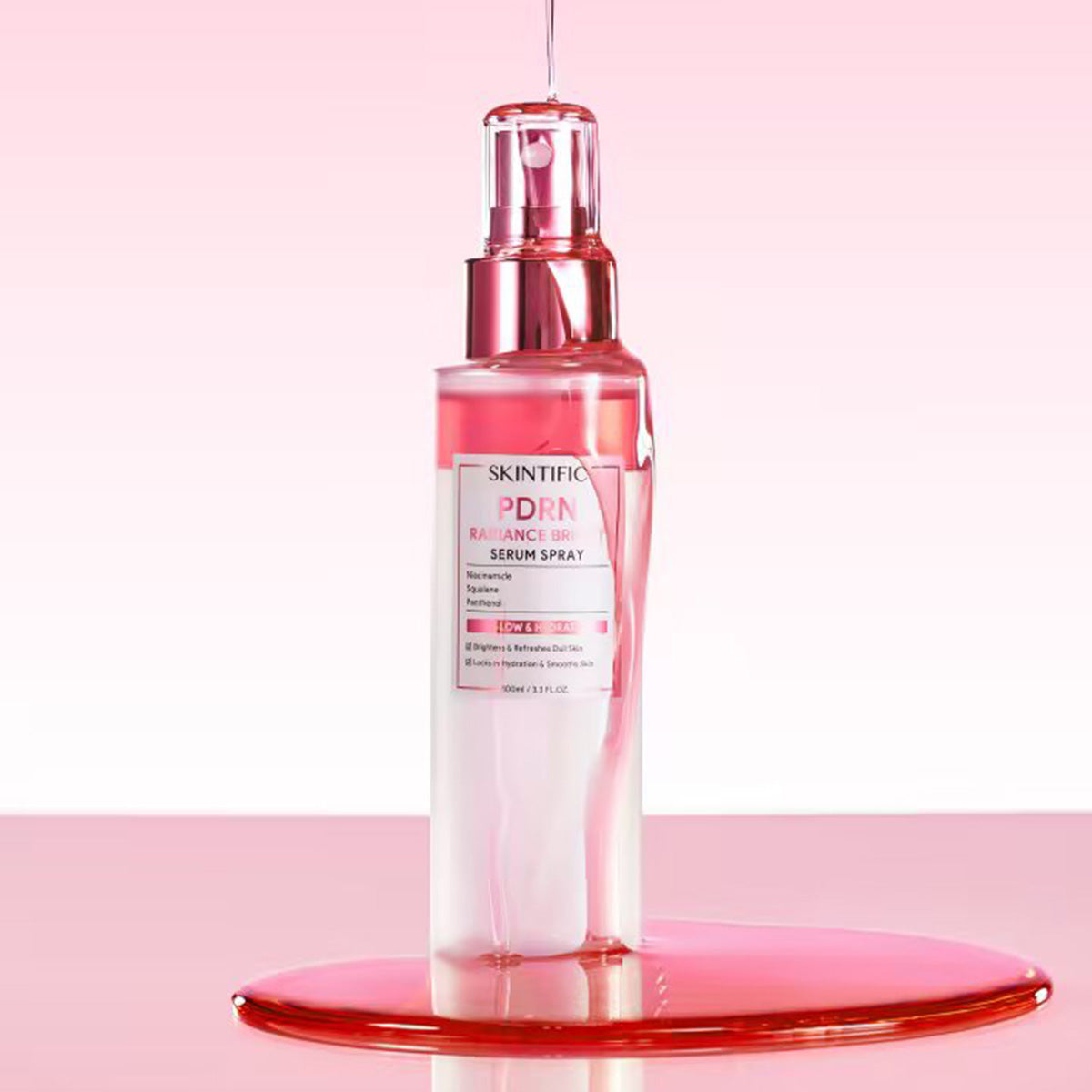 Person using PDRN Radiance Bright Serum Spray for a daytime refresh