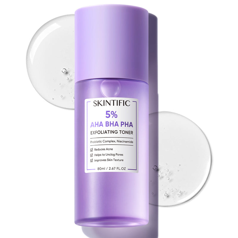 Tonique exfoliant 5% AHA BHA PHA pour l'acné et une peau éclatante