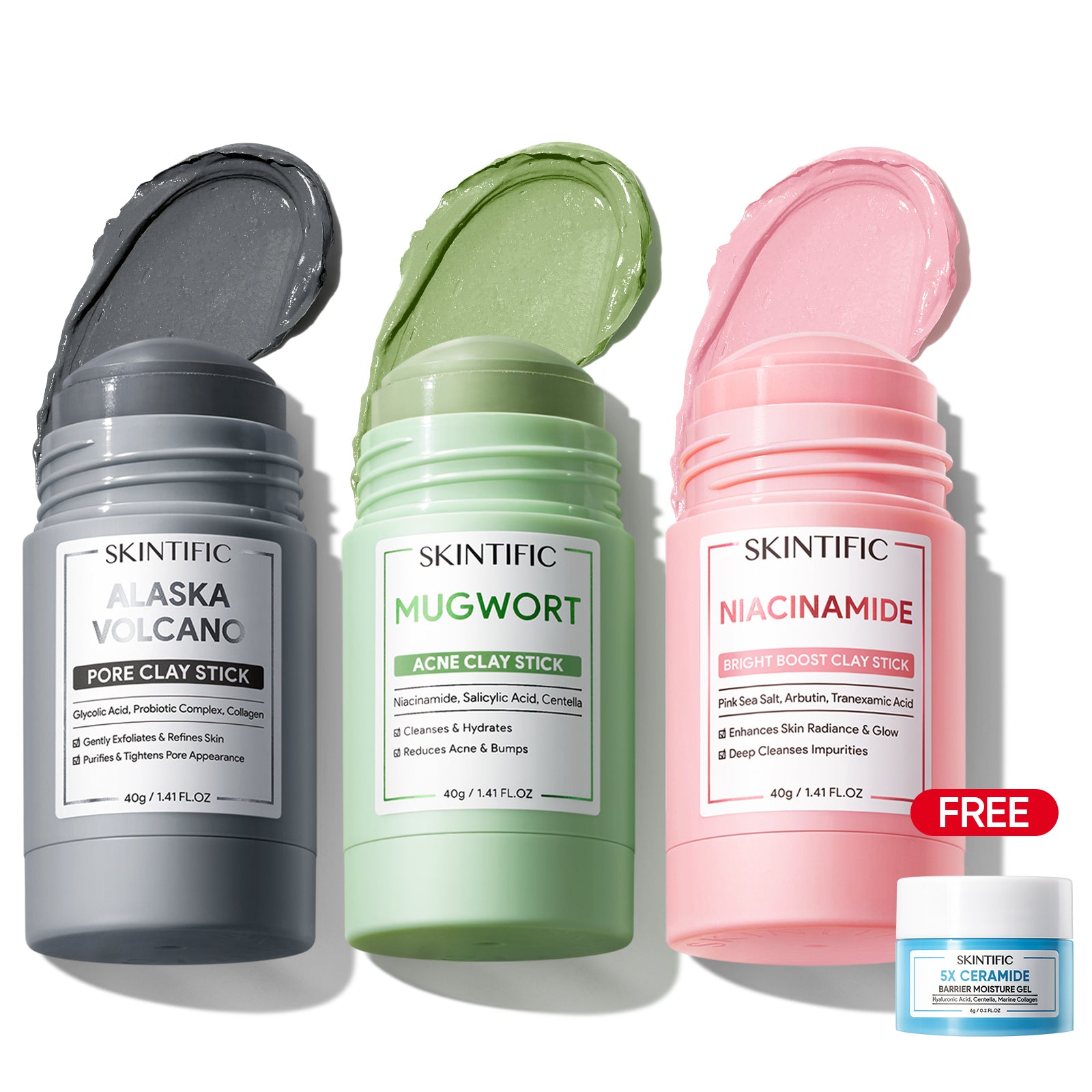 Ensemble de 3 masques en stick à l'argile pour un teint parfait