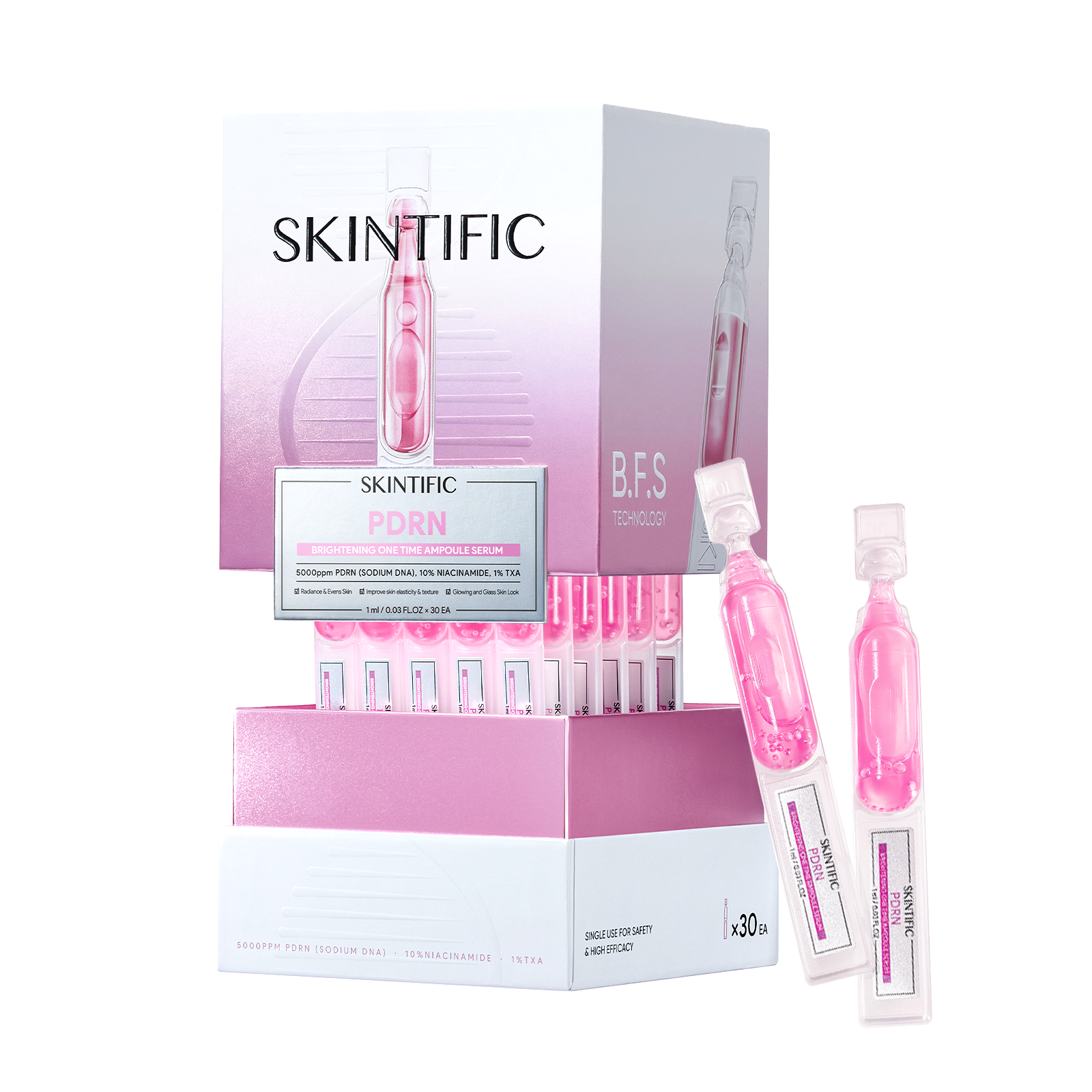 Sérum ampoule éclaircissant PDRN à usage unique, 30 pièces