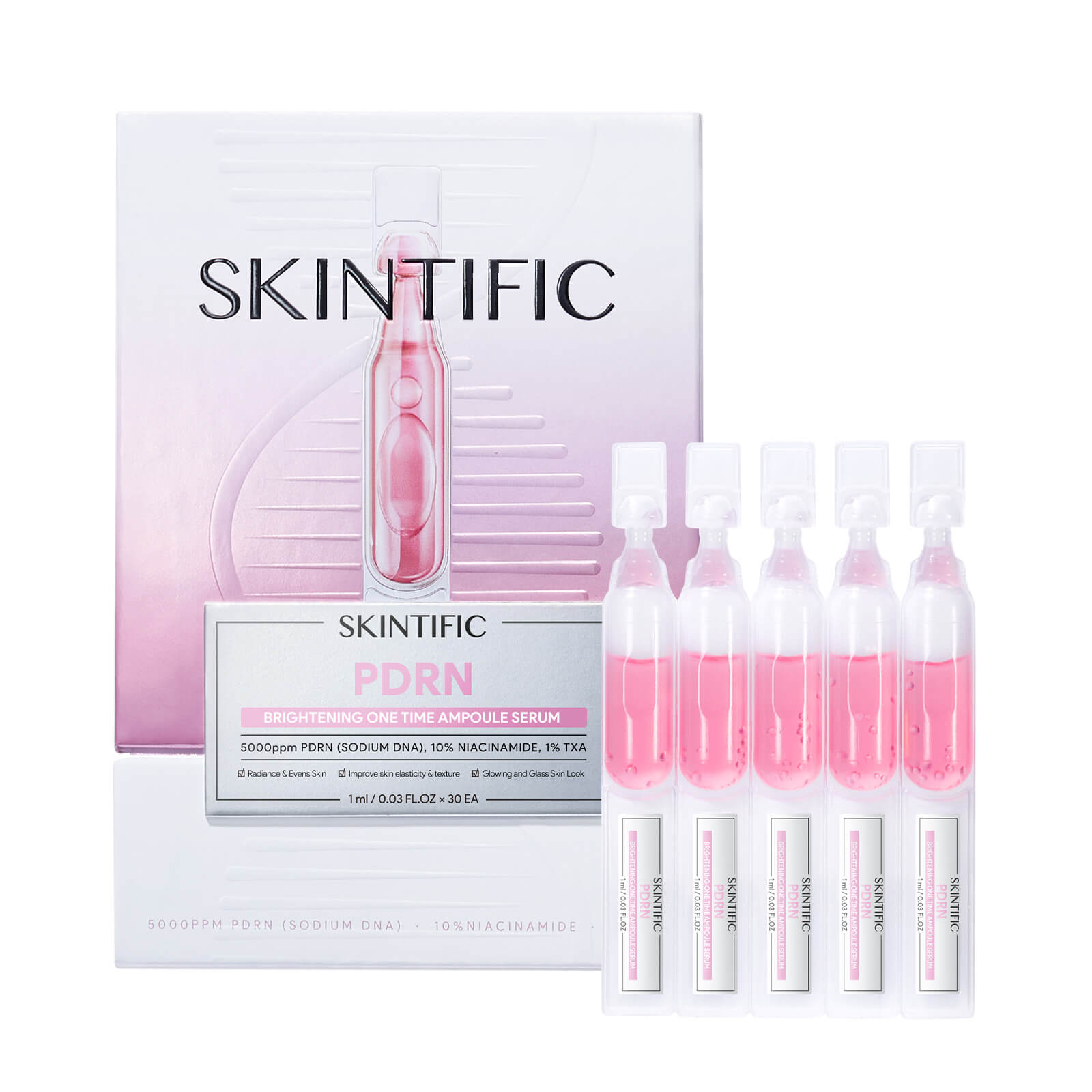 Sérum ampoule éclaircissant PDRN à usage unique, 30 pièces